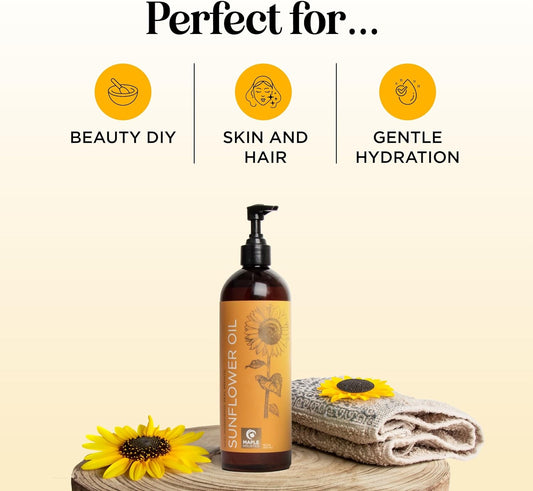 Sunflower Oil For Hair Skin And Nails - Aromatherapy Carrier Oil For Essential Oils Mixing And Hair Oil - Body Oil Cleanser For Face Anti Aging Skin Care And Moisturizing Body Oil For Dry Skin 16Oz