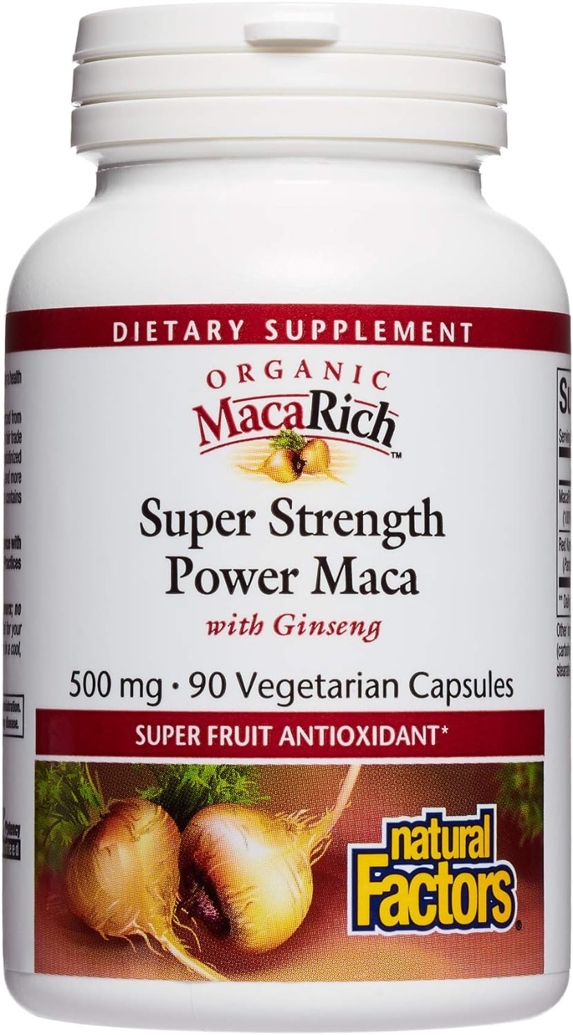 MacaRich by Natural Factors, Super Strength Power Maca, Superfruit Antioxidant Supplement with Ginseng, 90 capsules (90 servings) : Health & Household