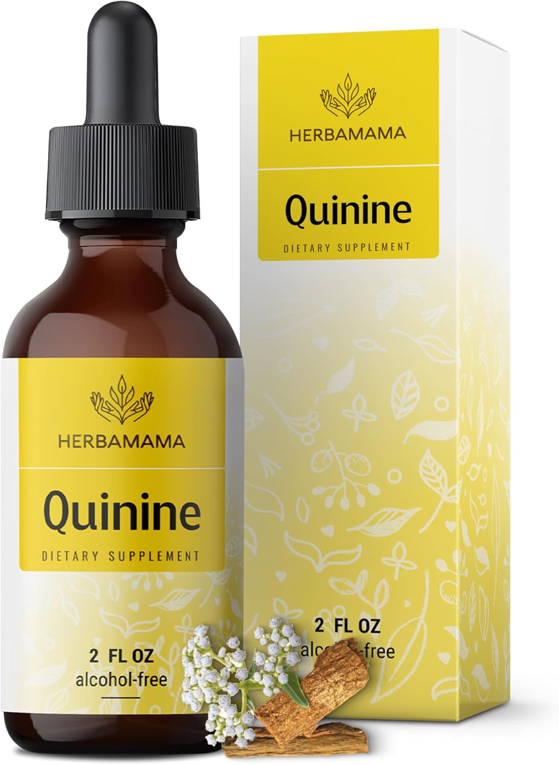 Herbamama Quinine For Leg Cramps Tincture - Cinchona Bark For Leg Cramps Relief - Vegan Quinine Liquid Extract For Leg Cramp Defense - Sugar & Alcohol-Free, 42-Day Supply