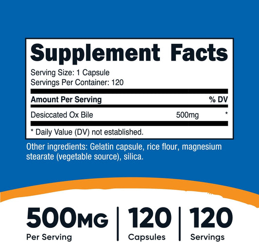 Nutricost Ox Bile Capsules 500Mg Per Serving (120 Capsules) - Gluten Free & Non-Gmo