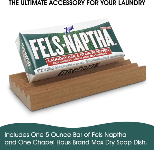 Fels Naptha Laundry Detergent Bar - 5 Ounce Fels Naptha Laundry Bar Soap and Stain Remover Bundle. (Redwood Style) Get the Ultimate Accessory to your Fels Naptha Soap Bars