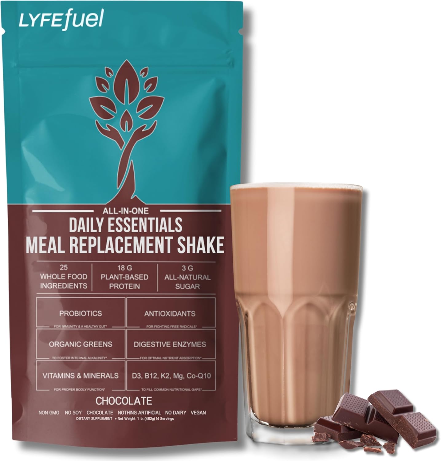 Meal Replacement Shake - Nutritious Plant Based Organic Protein Powder (Chocolate, 24 Servings) - Meal Replacement & Snack For Breakfast - Keto, Vegan, Low Carb, Soy-Free, Gluten-Free