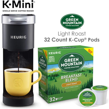 Keurig K-Mini Single Serve Coffee Maker With Green Mountain Breakfast Blend Coffee Pods, 32 Count