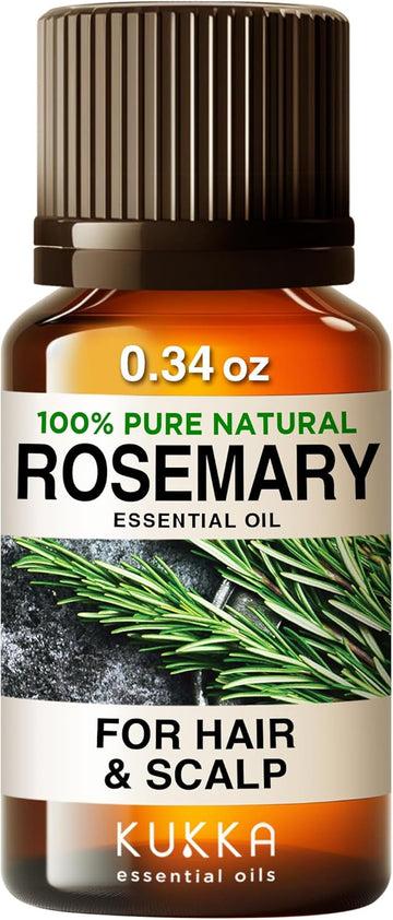 Kukka Rosemary Oil For Hair - 100% Natural Pure Rosemary Essential Oil For Skin Diffuser & Diy Soap Making Scent - Premium Quality Rosemary Hair Oil For Healthier Fuller Looking Hair (0.34 Fl Oz)
