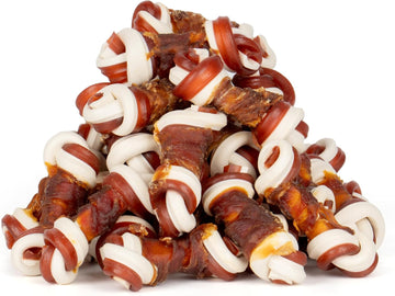 Mon2Sun 2.5" Rawhide Free Dog Treats With Mixed Vegetables, Duck Wrapped Mini Knot Bones For Small Dogs, Healthy Dog Snakcs For Balanced Nutrition, 21.2Oz