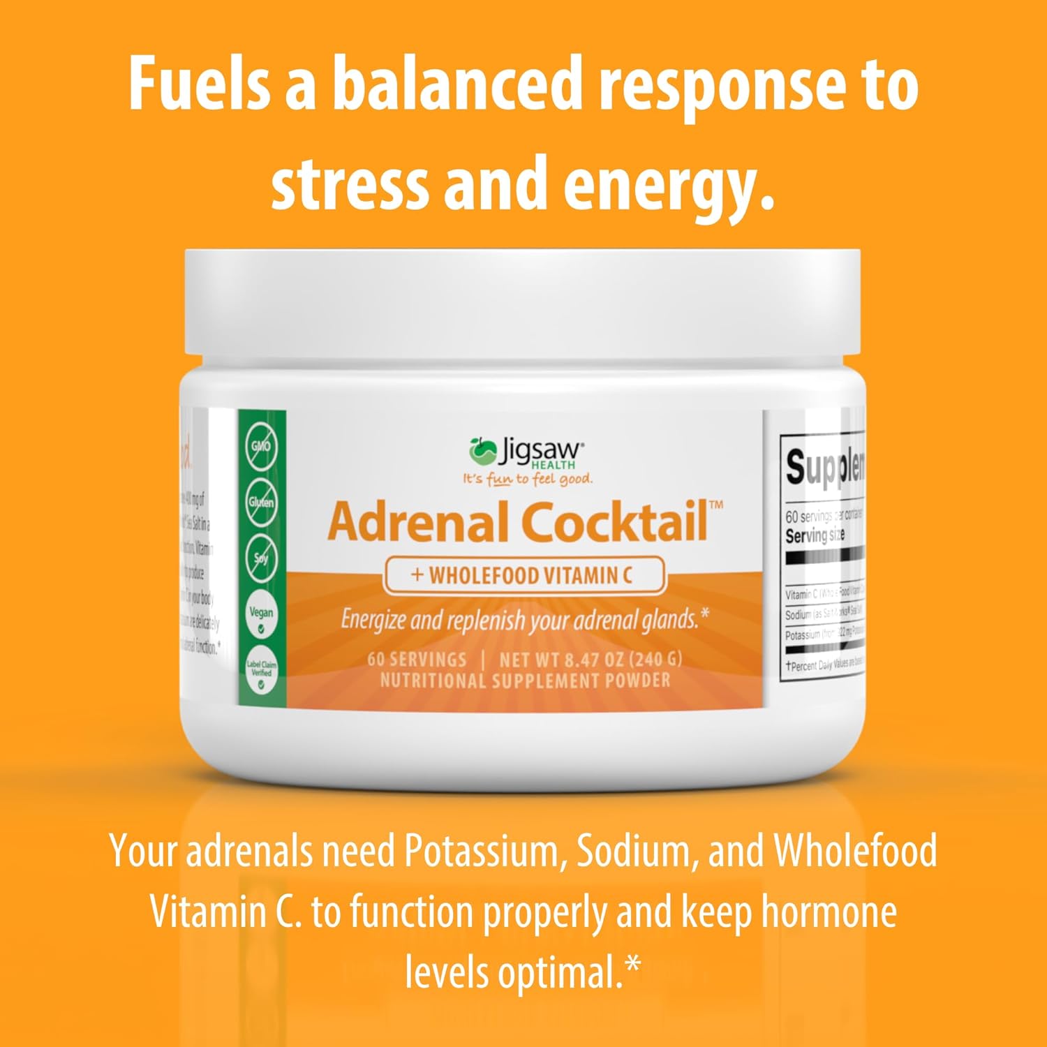 Jigsaw Health Adrenal Cocktail + Wholefood Vitamin C | With Potassium Bicarbonate, Sea Salt, And Acerola Cherry Extract | 360 Capsules 60 Servings : Health & Household