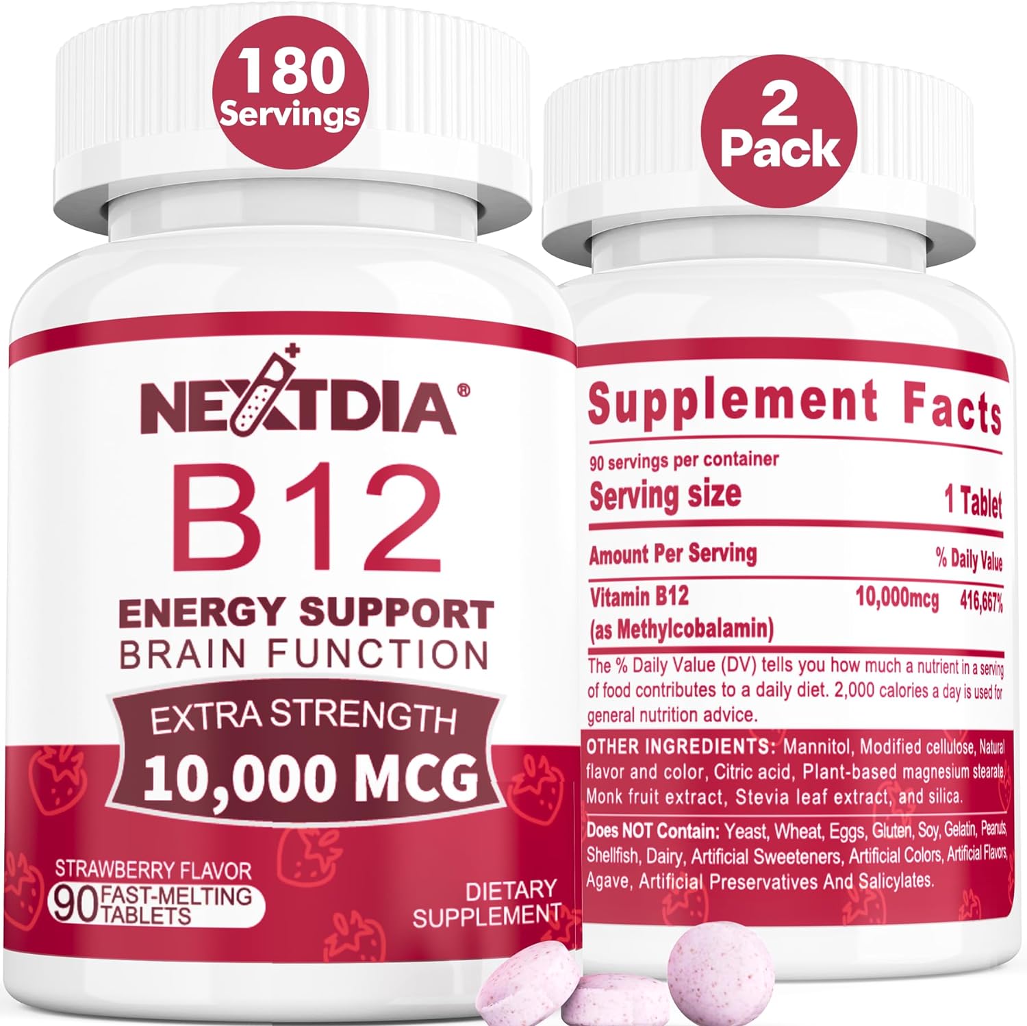 Vitamin B12 Sublingual 10000 mcg, Methylcobalamin, Bioactive B12 Vitamins, Methyl B12, Sugar Free Fast Dissolve Tablets, Vegan B12 Support Energy & Cells, Boost Immune System, Metabolism, 180 Cts