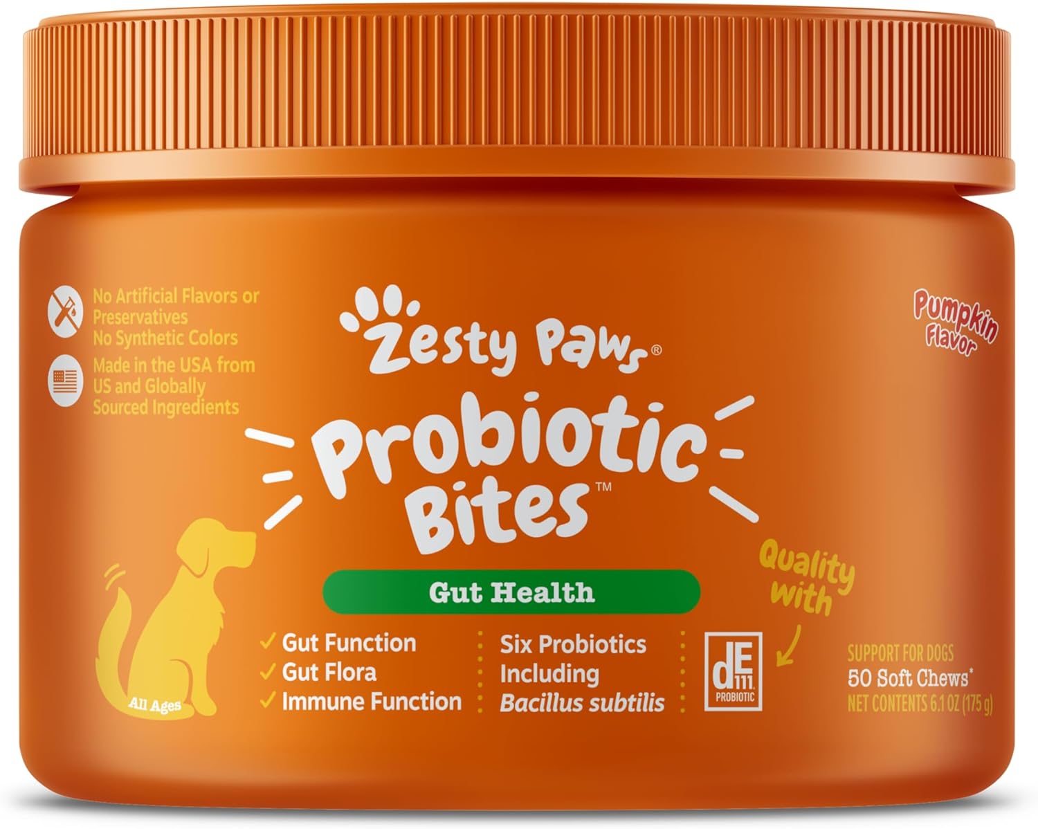 Zesty Paws Probiotics For Dogs - Digestive Enzymes For Gut Flora, Digestive Health, Diarrhea & Bowel Support - Clinically Studied De111 - Dog Supplement Soft Chew For Pet Immune System - 50 Count