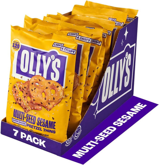 Olly'S Pretzel Thins, Multi-Seed Sesame, 140G (Pack Of 7), Bigger Sharing Bag, Healthy Plant-Based Vegan Snacks For Dipping, Low Calorie Snacks, Low Fat, Source Of Fibre, No Preservatives