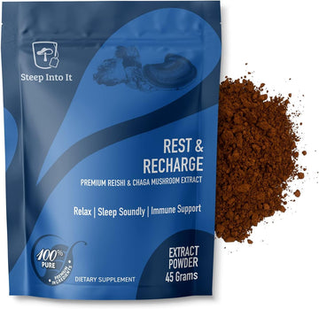 Steep Into It Organic Reishi and Chaga Mushroom Powder Supplement - Reishi Mushroom Extract for Stress Relief, Sleep and Immune Support (45g, 30 Servings) - Rest & Recharge