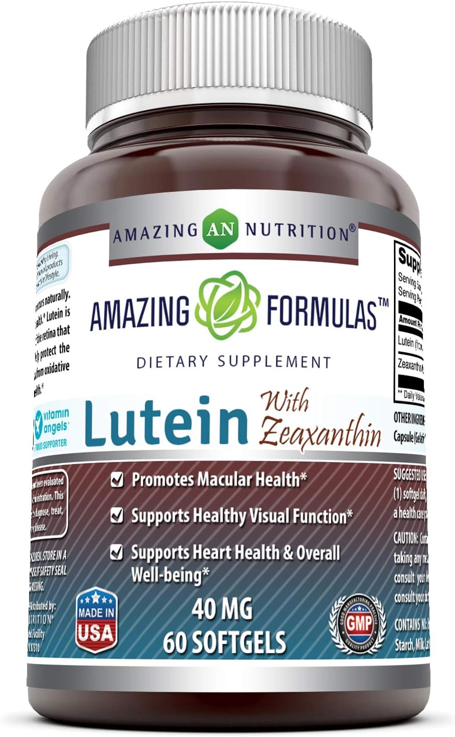 Amazing Formulas Lutein 40 mg with Zeaxanthin 1600 mcg | Softgels Supplement | Non-GMO | Gluten Free | Made in USA (40 mg, 60, Count)