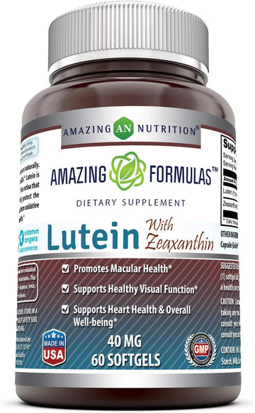 Amazing Formulas Lutein 40 mg with Zeaxanthin 1600 mcg | Softgels Supplement | Non-GMO | Gluten Free | Made in USA (40 mg, 60, Count)