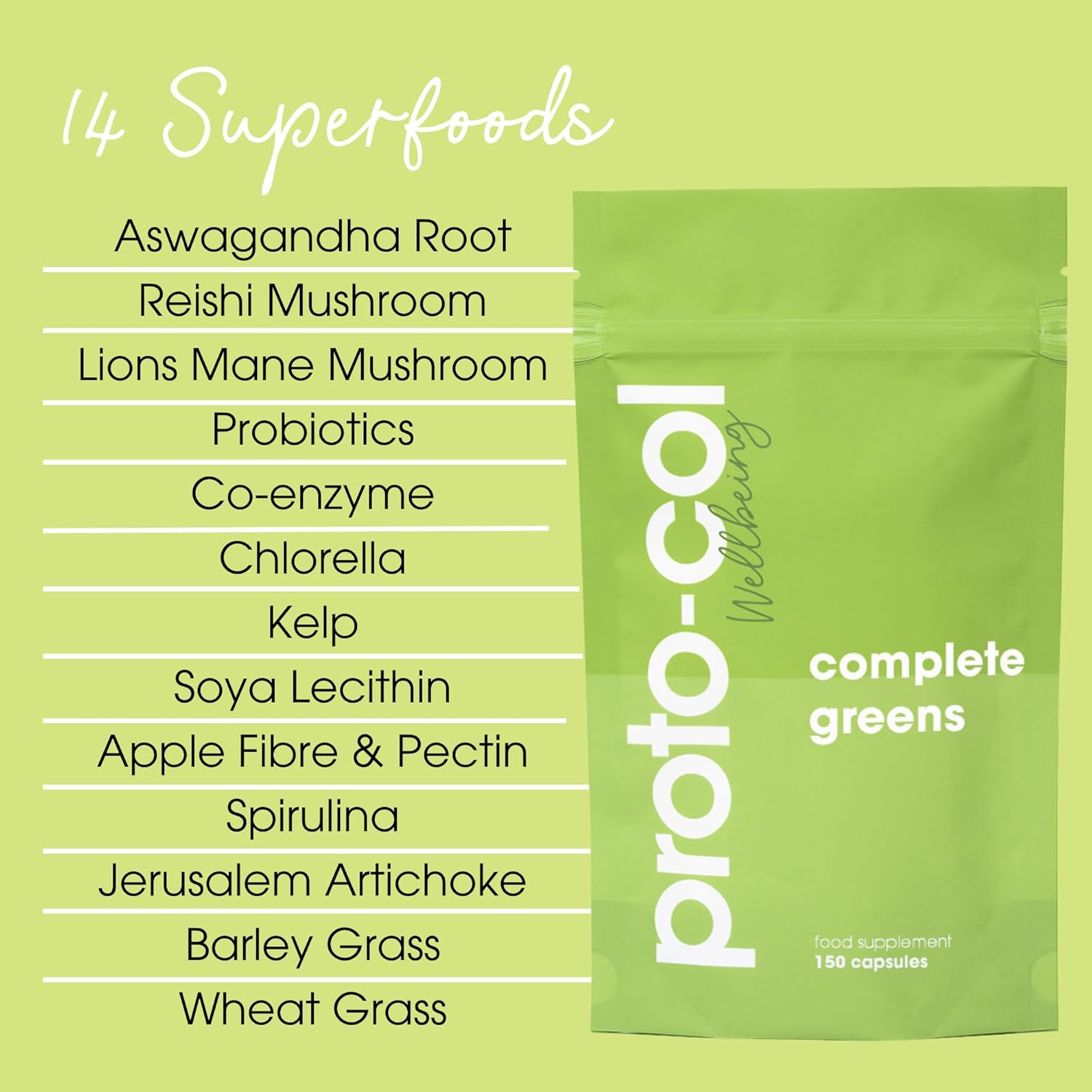 Proto-col | Complete Greens Capsules - 15 Superfoods for Health & Vitality. Includes Ashwagandha & Spirulina | Vegan & Gluten-Free | Advanced Formula | UK Made | 150 Capsules| : Amazon.co.uk: Health & Personal Care
