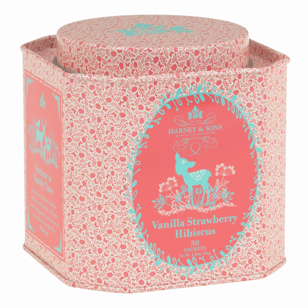 Harney & Sons Organic Vanilla Strawberry Hibiscus Tea | 30Ct Sachet Tin