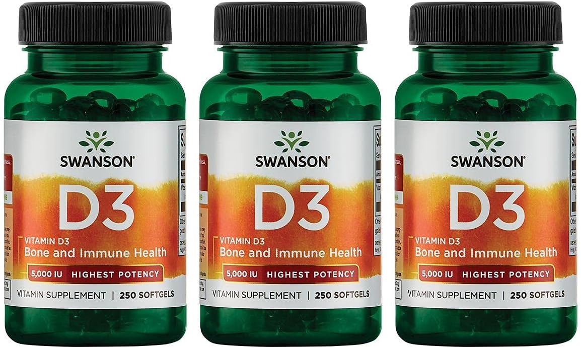 Swanson Vitamin D3 - Vitamin Supplement Promoting Bone Health & Immune System Support - Natural Support For Calcium Distribution & Absorption - (250 Softgels) 3 Pack