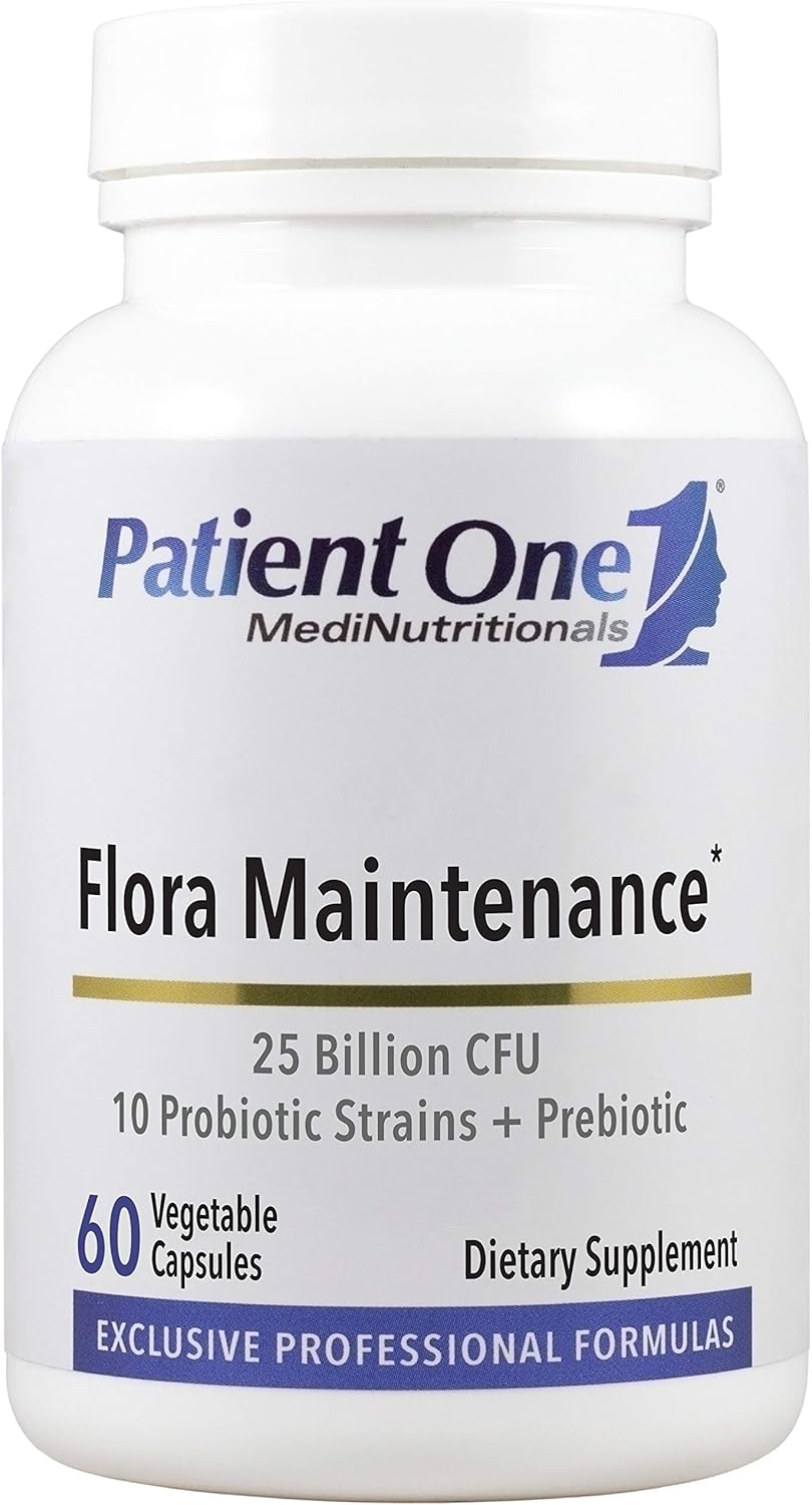 Patient One Flora Maintenance | Probiotic Supplement To Aid Balanced Intestinal Flora* | 25 Billion Cfu, 10 Probiotic Strains, Prebiotic | 60 Capsules
