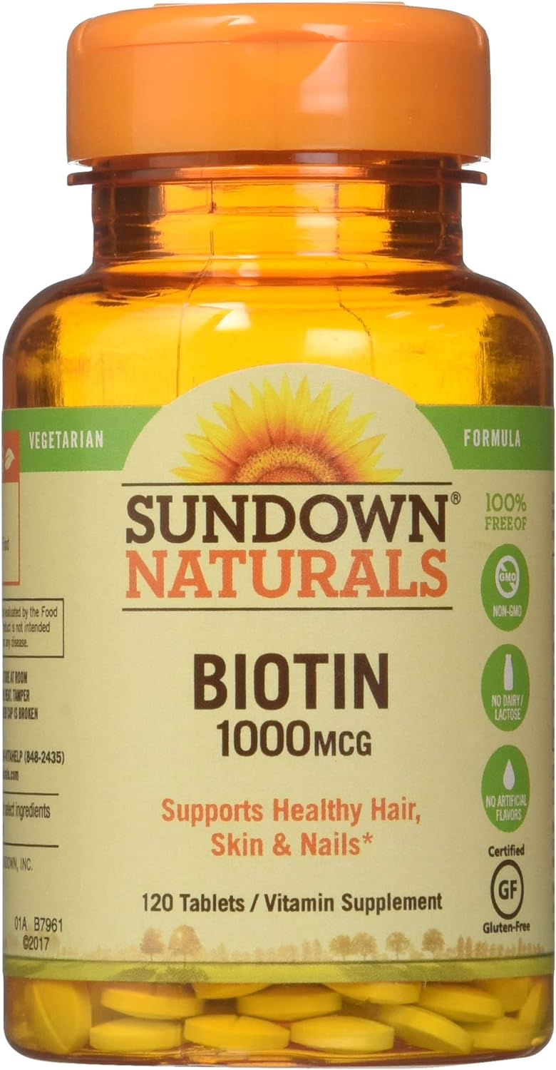 Sundown Biotin 1000mcg, Supports Healthy Hair, Skin and Nails, 120 Tablets (Pack of 3)