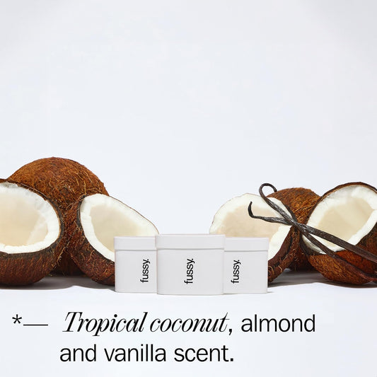 Fussy - Natural Refillable Deodorant - Aluminium Free - 24 Hour Protection - Coconut Scent (3 X 40G) & Hot Pink Case - Coconut, Almond & Vanilla- Vegan & Cruelty Free - 100% Natural & Effective