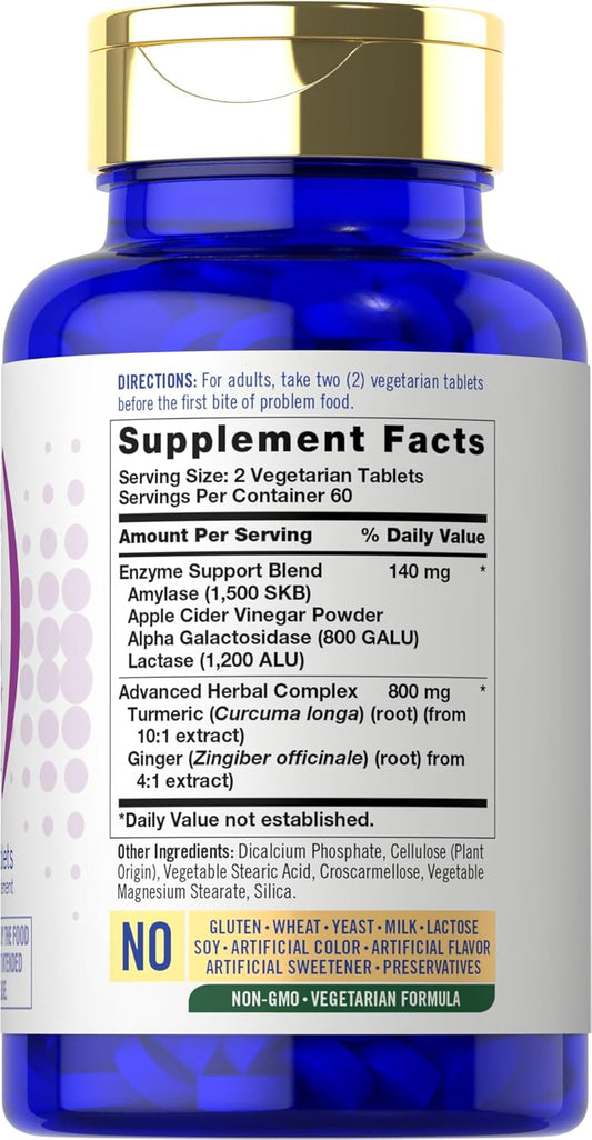 Carlyle Bloat & Gas Support For Men & Women | 120 Tablets | Extra Strength Pills | Supplement With Enzymes, Turmeric, Ginger & More | Non-Gmo & Vegetarian Formula