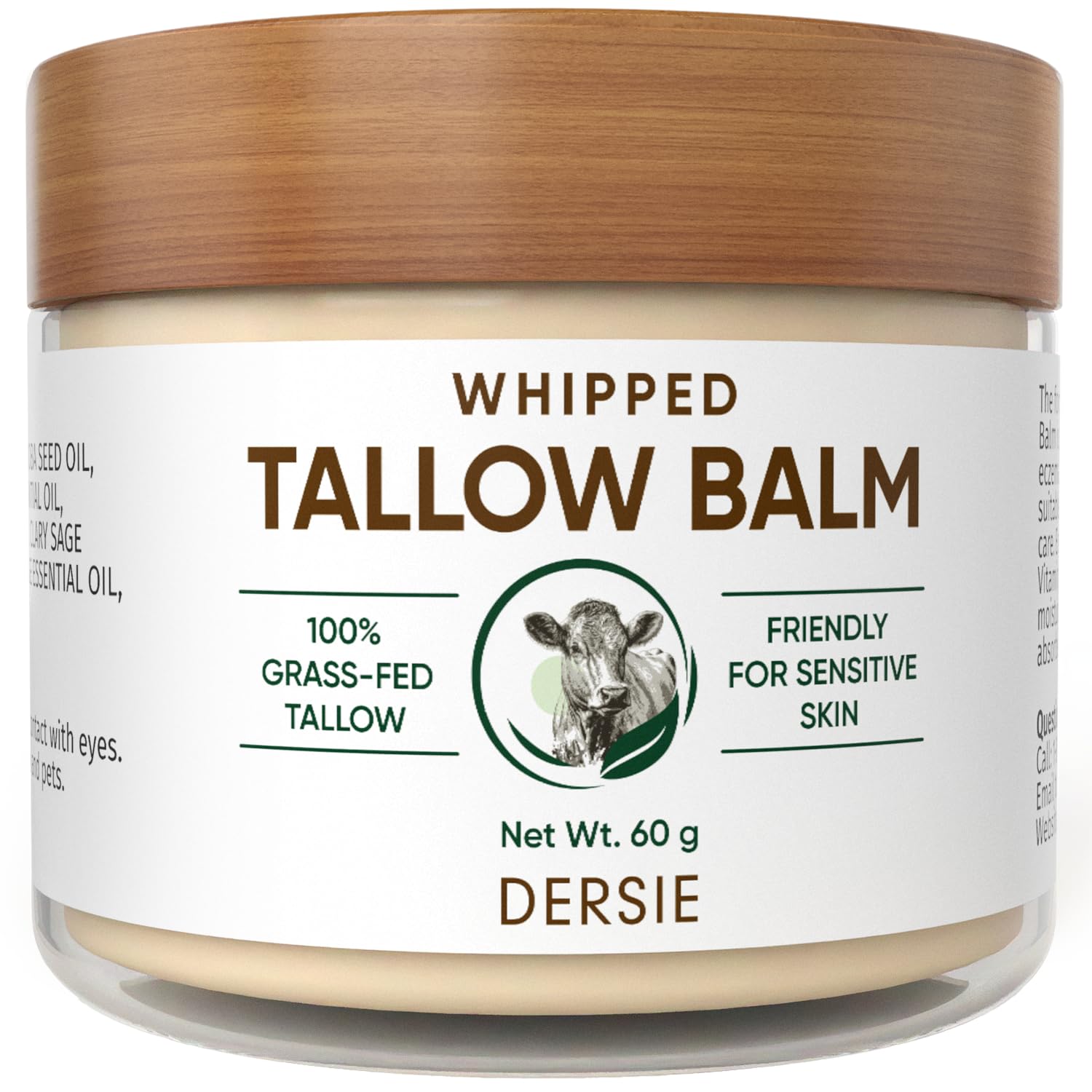 Dersie Whipped Tallow Cream: 100% Grass-Fed Beef Tallow Cream For Deep Hydration, Skin Barrier Repair, Soothing - Tallow Moisturizer For Face & Body For Women, Men & Kids (2.1 Oz)