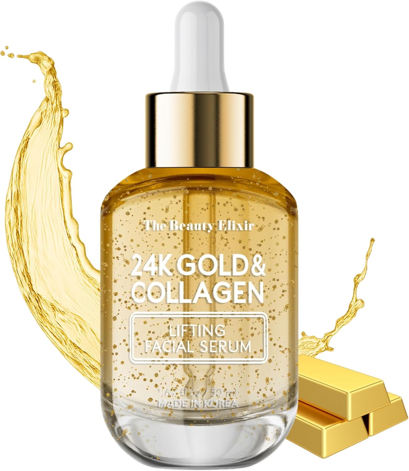 Beauty Elixir 24K Gold & Collagen Face Serum - Lightweight, Wrinkle Free And Deeply Moisturising Treatment; Clean And Cruelty Free Korean Skin Care For All Skin Types; Tested