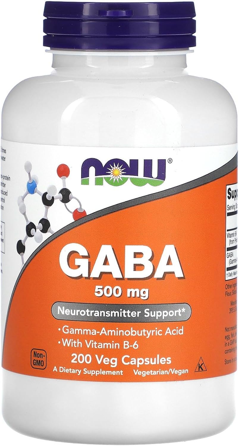 Now Foods Supplements, Gaba (Gamma-Aminobutyric Acid) 500 Mg + B-6, Natural Neurotransmitter*, 200 Veg Capsules
