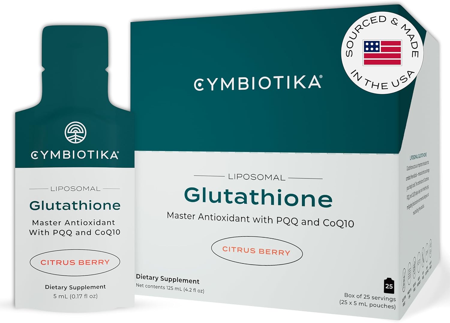 Cymbiotika Glutathione With Pqq & Coq10, Liposomal Delivery, Reduced Glutathione Supplement 150 Mg, For Energy, Gut Health & Immune Support, Natural Antioxidant For Men & Women, Citrus Berry, 25 Pack