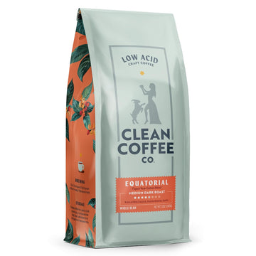 Clean Coffee Co. - Low Acid Medium-Dark Roast, Tested For Molds And Toxins, Papua New Guinea Blend, Notes Of Milk Chocolate And Roasted Almonds (Whole Bean, 12 Oz Bag)