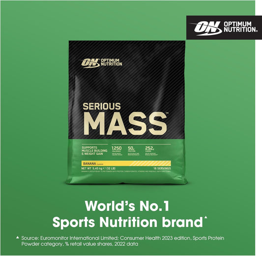Optimum Nutrition Serious Mass Protein Powder High Calorie Mass Gainer With Vitamins, Creatine And Glutamine, Banana, 16 Servings, 5.45 Kg, Packaging May Vary