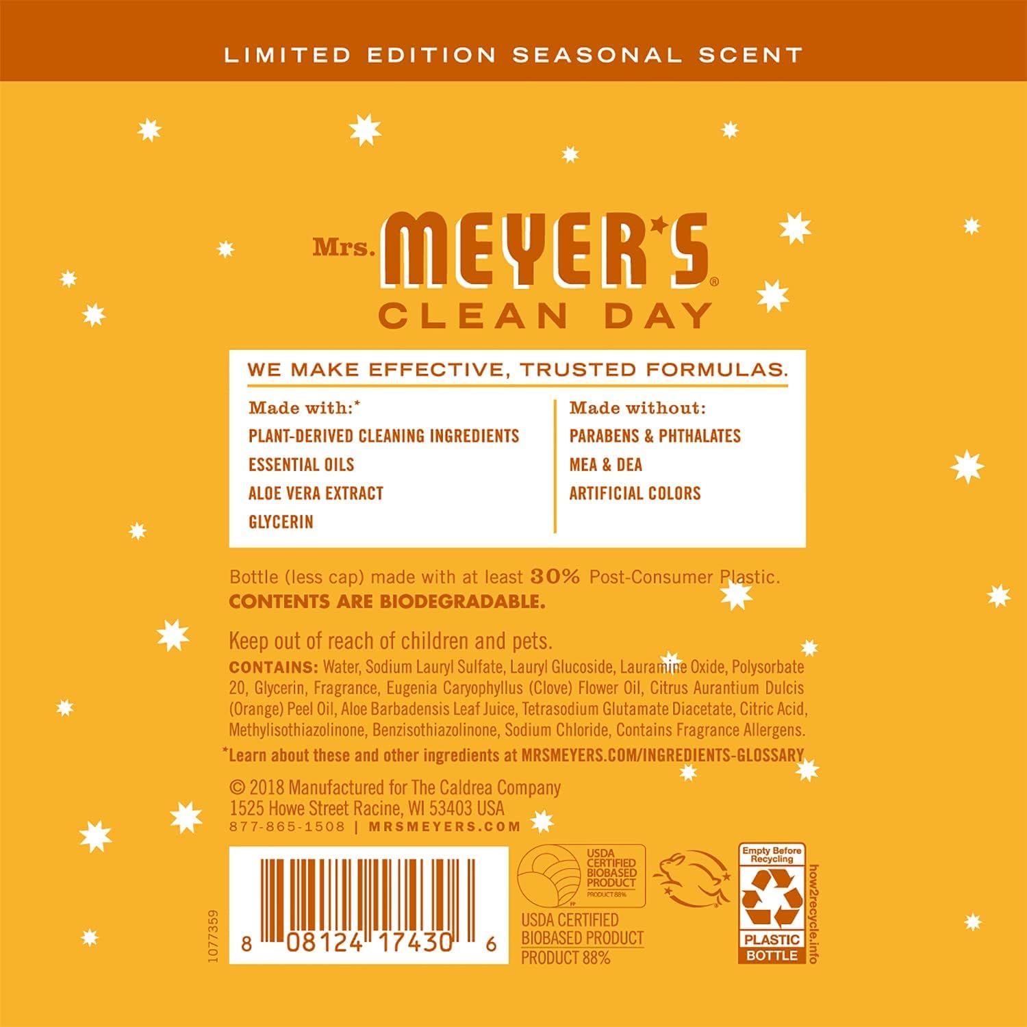 Mrs. Meyer's Kitchen Set Dish Soap | Hand Soap | Multi-Surface Cleaner, 3 CT (Orange Clove) : Health & Household