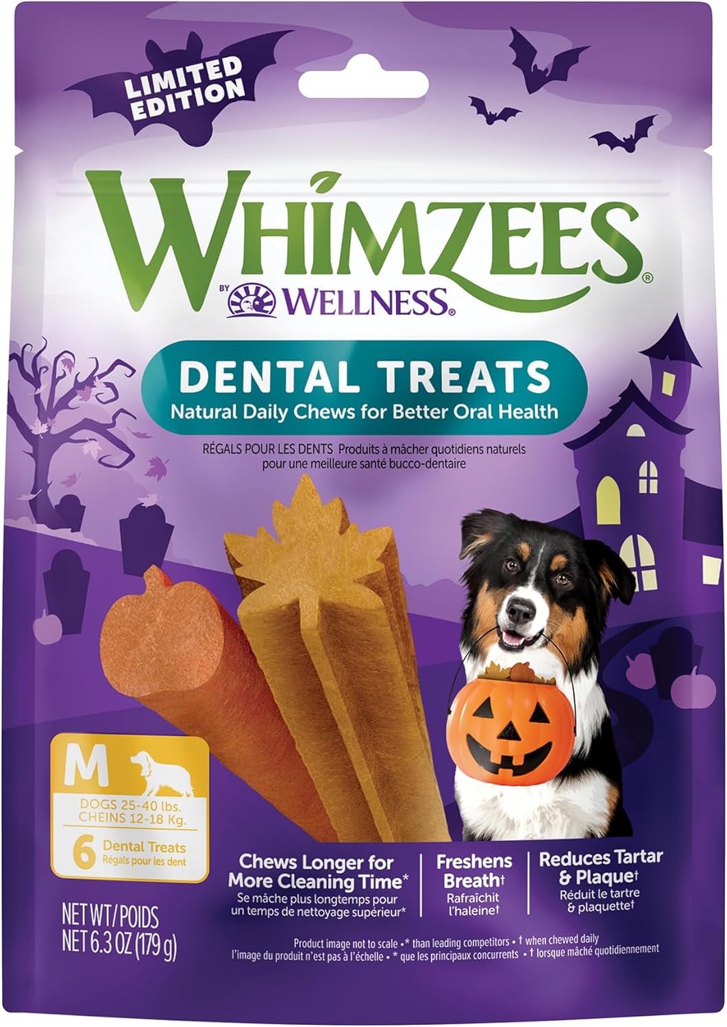 Whimzees By Wellness Halloween Natural Dental Chews For Dogs, Long Lasting Treats, Grain-Free, Freshens Breath, Medium Breed, 6 Count