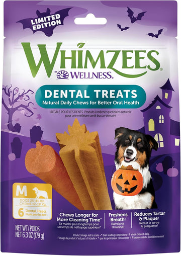 Whimzees By Wellness Halloween Natural Dental Chews For Dogs, Long Lasting Treats, Grain-Free, Freshens Breath, Medium Breed, 6 Count