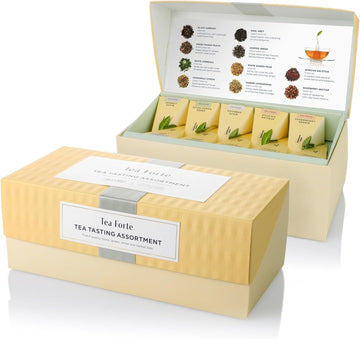 Tea Forte Tea Tasting Assortment Premium Tea Presentation Box, Tea Sampler Gift Set, 20 Count 2 Of Each Variety Individually Wrapped Handcrafted Pyramid Infuser Bags
