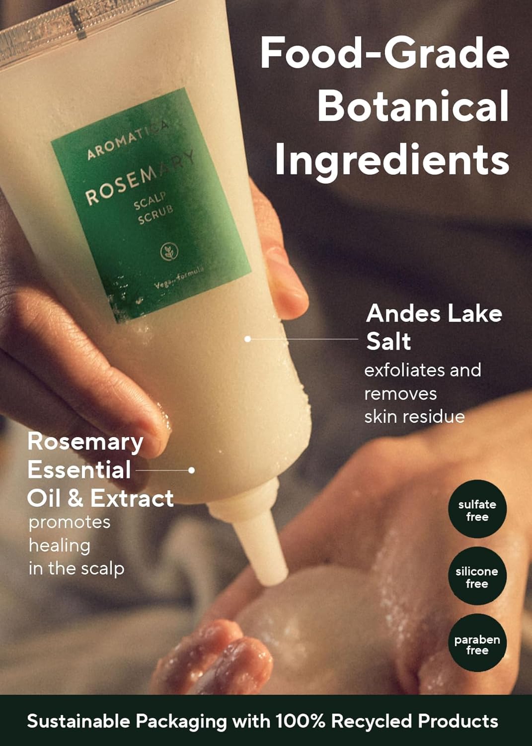 Aromatica Rosemary Scalp Scrub 5.82Oz / 165G, Scalp Treatment, Scalp Exfoliator With Salt Scrub For Oily Scalp, Dandruff, Build Up Remover : Beauty & Personal Care