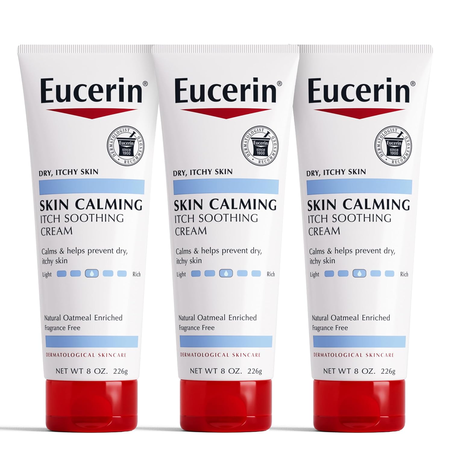 Eucerin Skin Calming Cream - Full Body Lotion For Dry, Itchy Skin, Natural Oatmeal Enriched - 8 Oz. Tube (Pack Of 3)