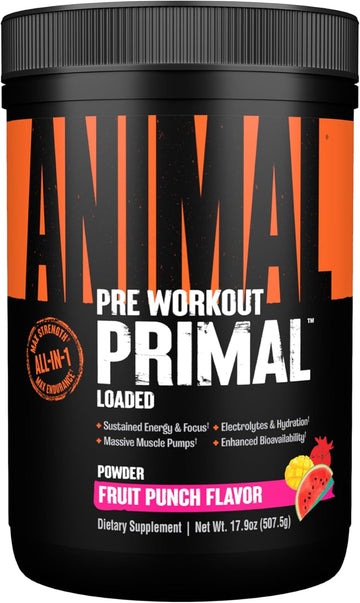 Animal Primal Muscle Hydration + Preworkout Powder – Contains Beta Alanine, 3Dpump, Caffeine & Electrolytes – Improves Energy, Focus, Endurance & Absorption – Fruit Punch Flavor, 17.9 Oz