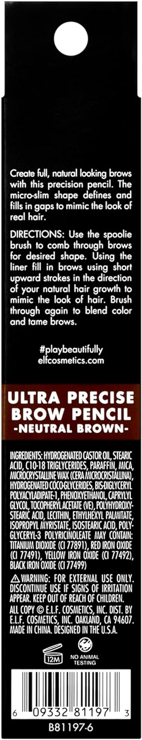 e.l.f. Ultra Precise Brow Pencil, Creamy, Micro-Slim, Precise, Defines, Creates Full, Natural-Looking Brows, Tames and Combs Brow Hair, Neutral Brown, 0.0017 Oz