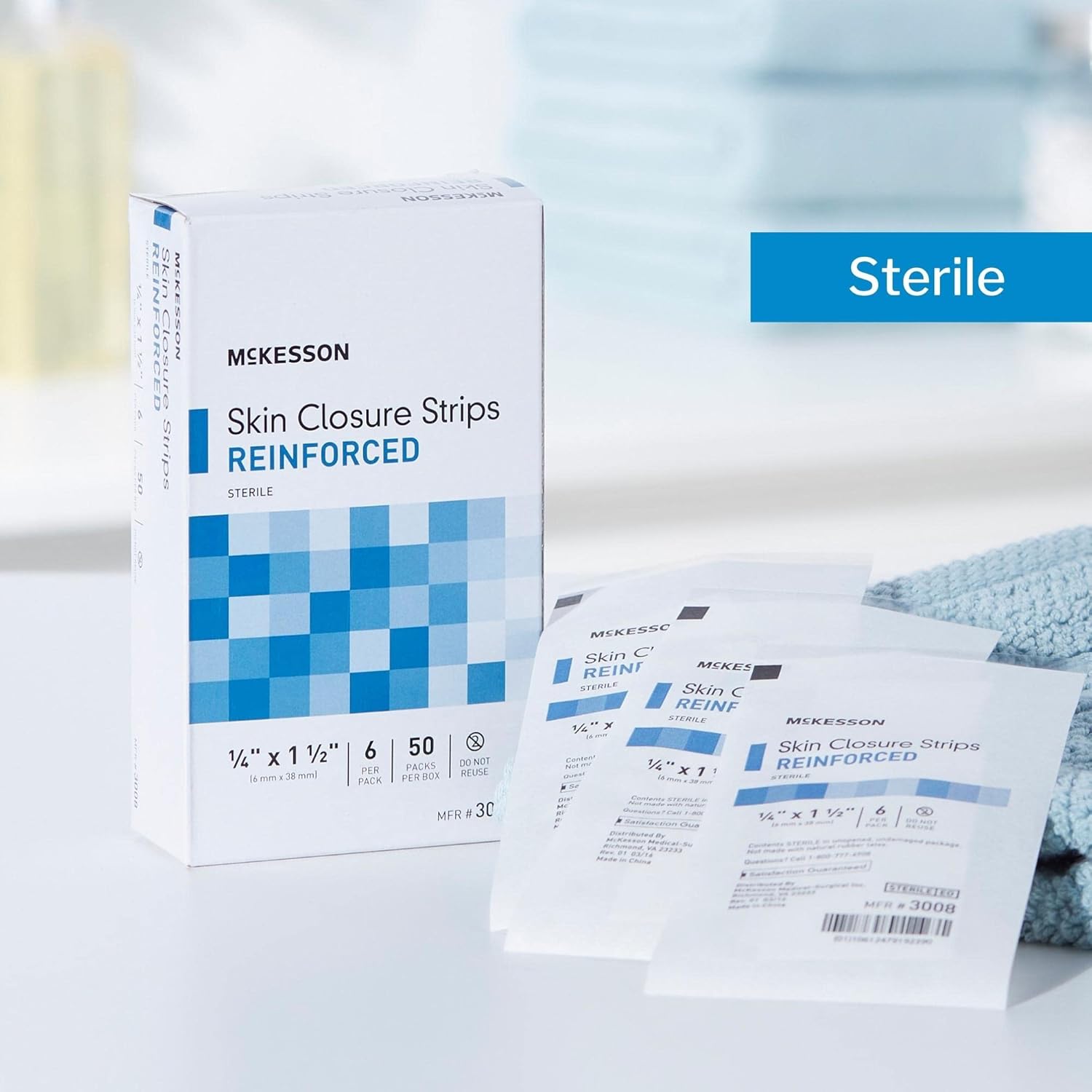 McKesson Skin Closure Adhesive Strips, Reinforced Steri Strip for Wound Care, 1/4 in x 1 1/2 in, 6 Per Pack, 50 Packs, 300 Total : Health & Household