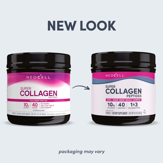 Neocell Super Collagen Peptides, 10G Collagen Peptides Per Serving, Gluten Free, Keto Friendly, Non-Gmo, Grass Fed, Healthy Hair, Skin, Nails And Joints, Unflavored Powder, 14.1 Oz., 1 Canister