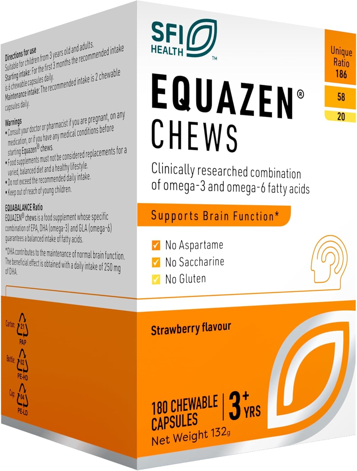 Equazen Chews | Omega 3 & 6 Supplement | Blend Of Dha, Epa & Gla | Supports Brain Function | Suitable For Children From 3+ To Adults | 60 Strawberry Flavoured Chews