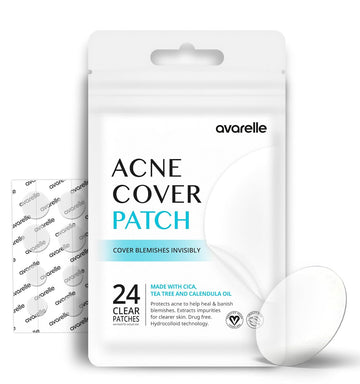 Avarelle Acne Cover Patch Original Hydrocolloid, Tea Tree, Calendula Oil, Cica. Certified Vegan & Cruelty-Free (24 Patches)