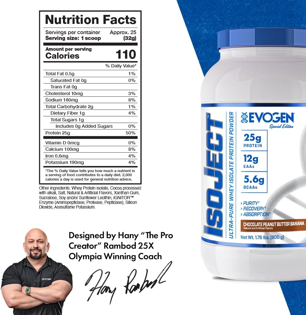 Evogen Isoject - Whey Protein Isolate | Ultra-Pure Whey Protein Powder With Ignitor Enzymes, Bcaas, And Eaas | Enhanced Absorption & Recovery | Chocolate Peanut Butter Banana | 25 Servings : Health & Household