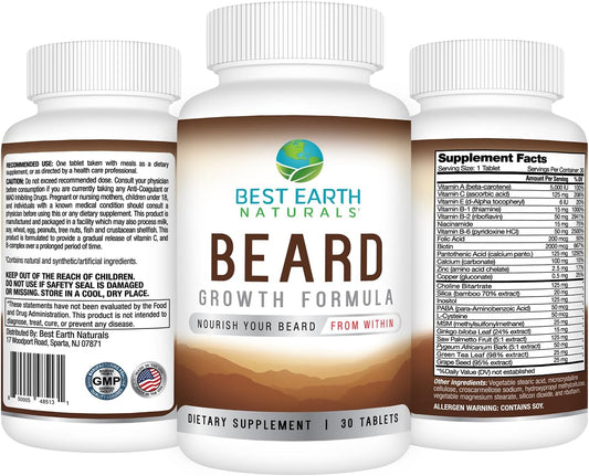 Best Earth Naturals Beard Growth Formula For Men Vitamins, Nutrients, Biotin, Saw Palmetto, And Paba For Facial Hair Growth 30 Count