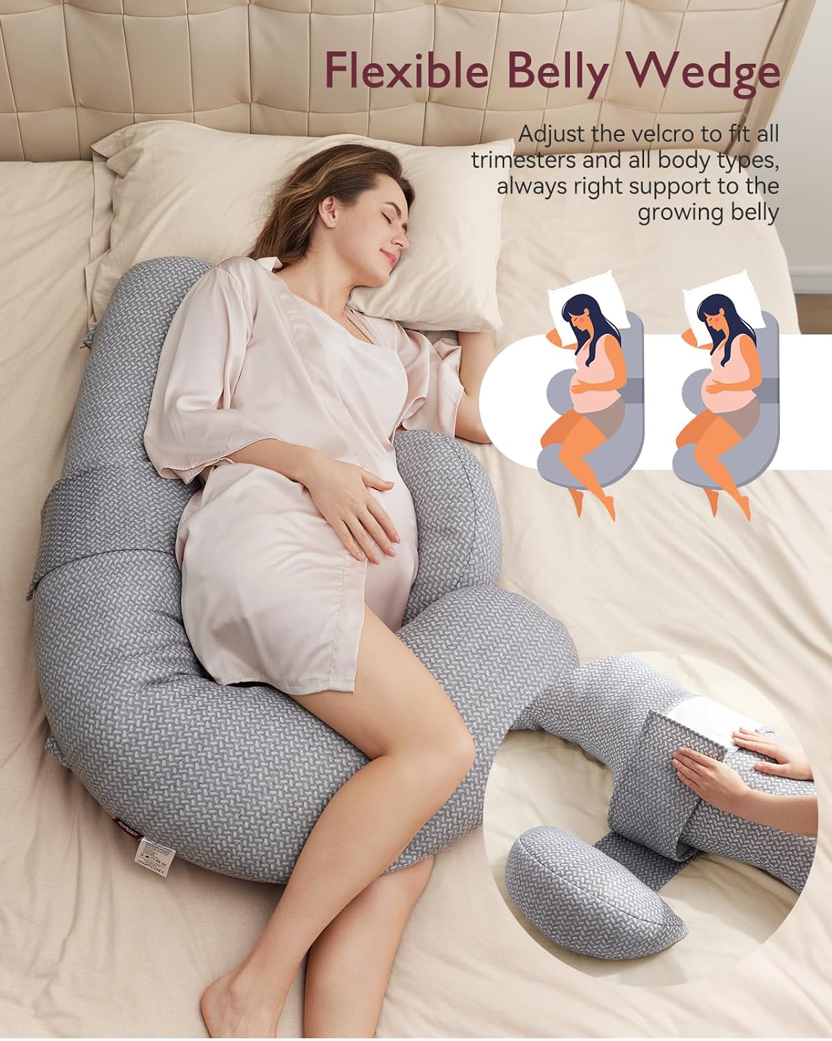 Momcozy Pregnancy Pillows, Original F Shaped Pregnancy Pillows for Sleeping with Adjustable Wedge Pillow, Full Body Support Maternity Pillow for Pregnant Women with Air Layer Cover, Grey : Baby