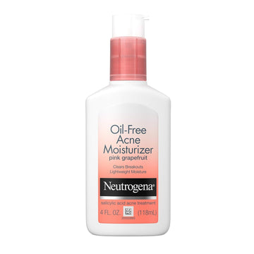 Neutrogena Oil Free Acne Facial Moisturizer With.5% Salicylic Acid Acne Treatment, Pink Grapefruit Acne Fighting Face Lotion For Breakouts, Non-Greasy & Non-Comedogenic, 4 Fl. Oz