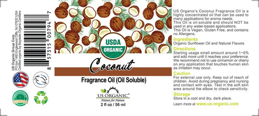 US Organic Coconut Fragrance Oil_Oil Soluble_USDA Certified Organic_for Candle, Soap Making, Shampoo, Conditioner, Body Oil, Body Butter, Craft, DIY Projects, and Small Businesses_2 fl oz