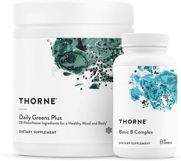 Thorne Energy Bundle - Daily Greens Plus & Basic B Complex - Promotes Cellular Energy And Physical Endurance - 30 Servings