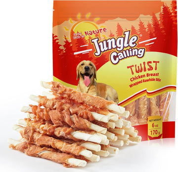 Jungle Calling Dog Treats, Chicken Wrapped Rawhide Sticks For Dogs, Delicious And Nutritious Training Reward Treats And Dog Chews Snacks, 6 Oz
