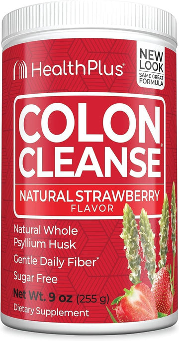 Health Plus Colon Cleanse Digestive Support | Natural Sweetener without Artificial Flavors | Daily Fiber for Toxin Elimination To Reduce Bloating | Strawberry Flavor | 9 Ounces, 36 Servings