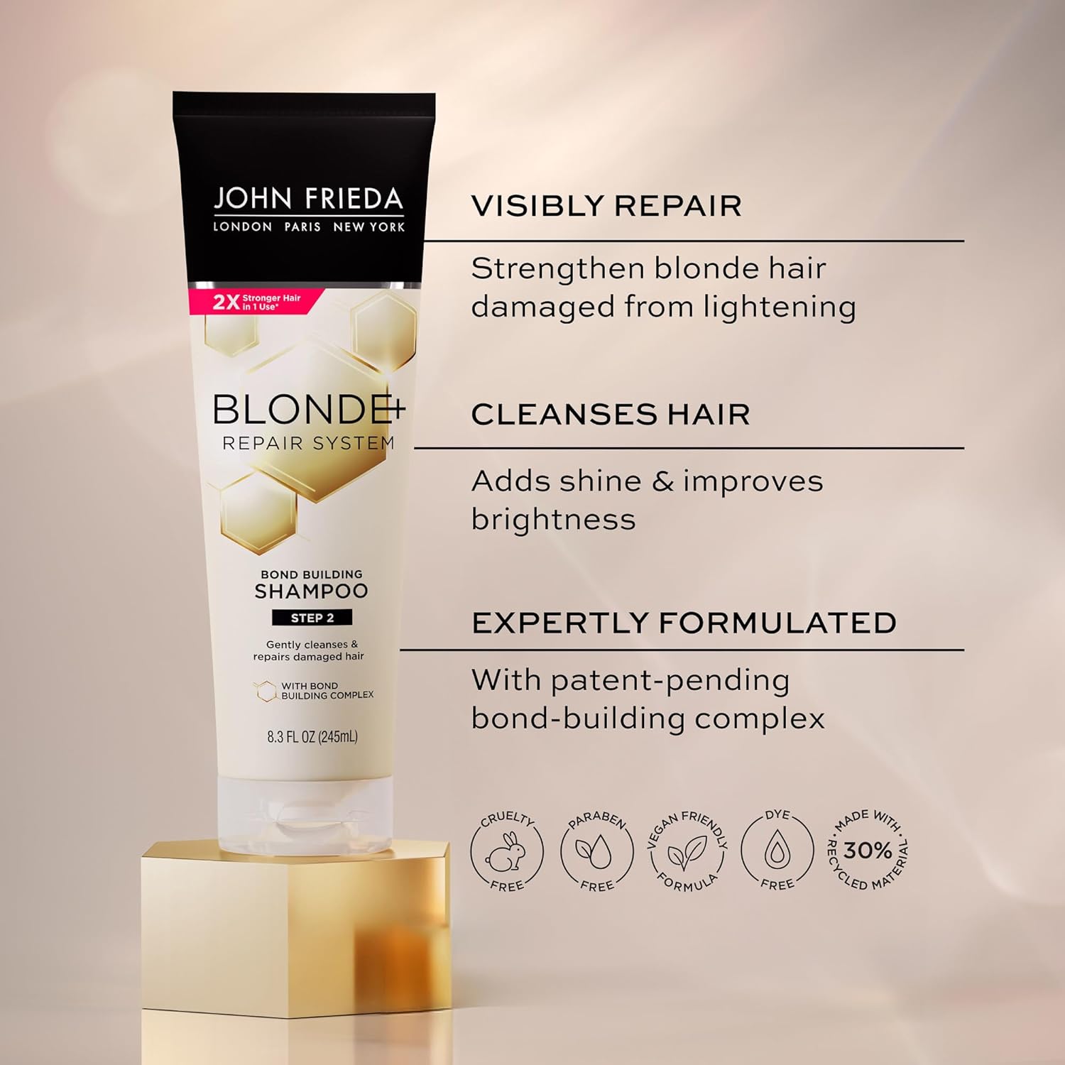 John Frieda Blonde+ Hair Repair Shampoo, Blonde Shampoo with Bond-Building Complex, Damaged Hair Repair, 8.3 Oz : Beauty & Personal Care